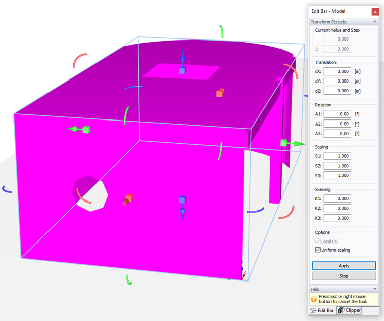 Možnosti transformace objektů v panelu a pracovním okně